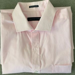 Tommy Hilfiger Regular Fit Non Iron Pink Stripe Dress Shirt 16 34/35